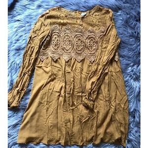 Mustard yellow lace tunic dress